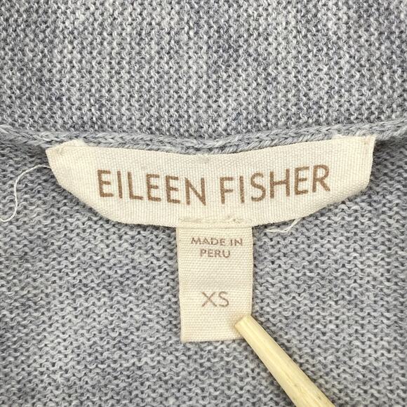 EILEEN FISHER Cardigan XS Organic Cotton Open Front Shawl Short Sleeve Gray - Picture 5 of 11